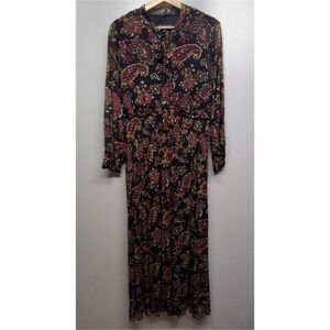 Stella & Julie Maxi Dress Women Size 14 Black Red Floral Long Sleeve Romantic